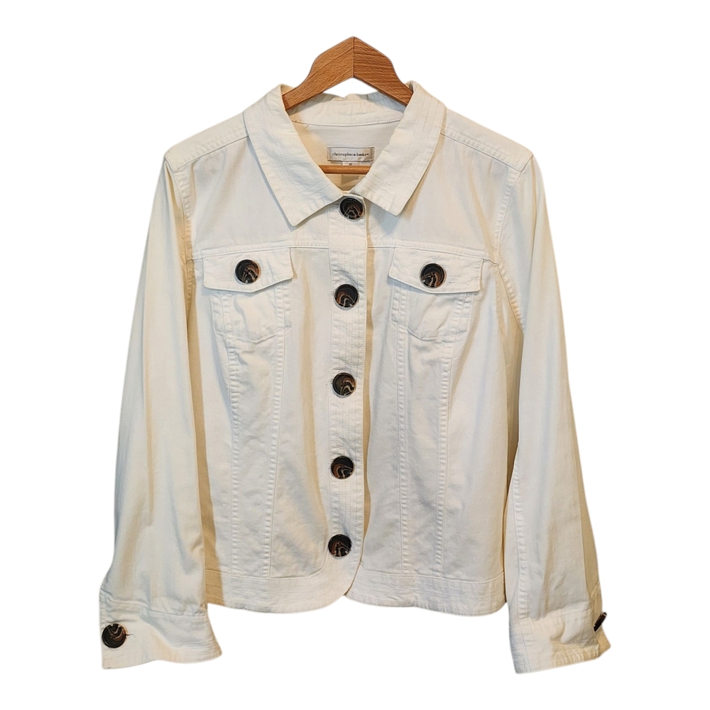 Christopher & Banks Cream Jean Jacket Cropped Denim Style